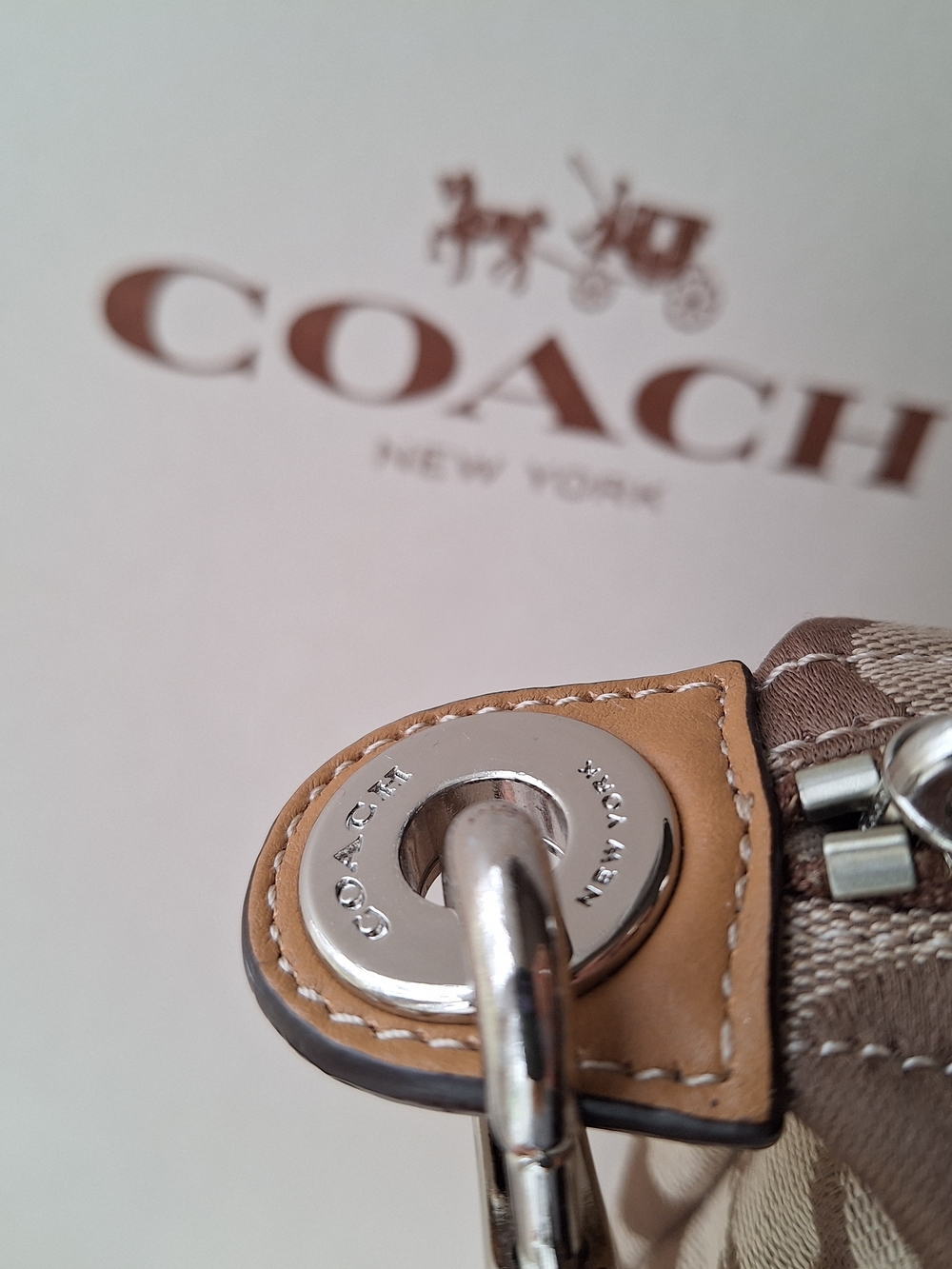 Coach Hadley Signature Zip Satchel Tote Bag with Leather Trim Laptop Shoulder - Picture 7 of 17